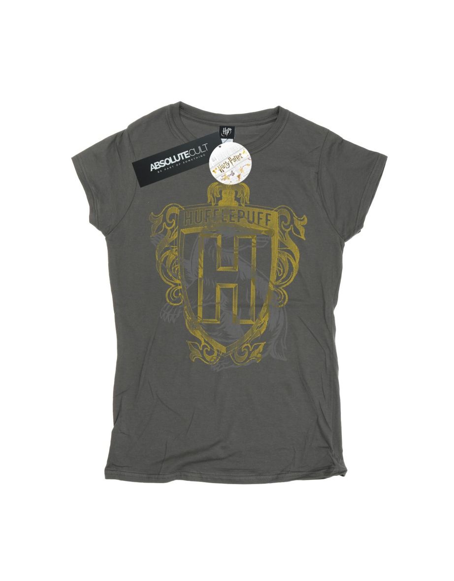 Harry Potter Womens/Ladies Hufflepuff Badger Crest Cotton T-Shirt - Charcoal - 1