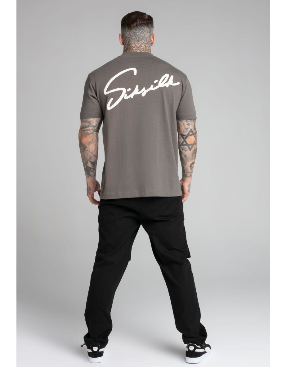 Men's SikSilk Script T-Shirt in Brown - 4