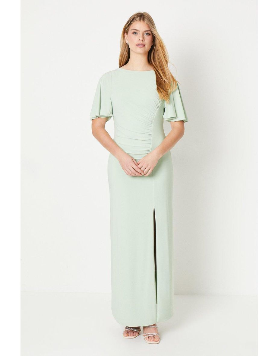 Debut London by Coast Angel Sleeve Twist Back Jersey Bridesmaid Dress - sage