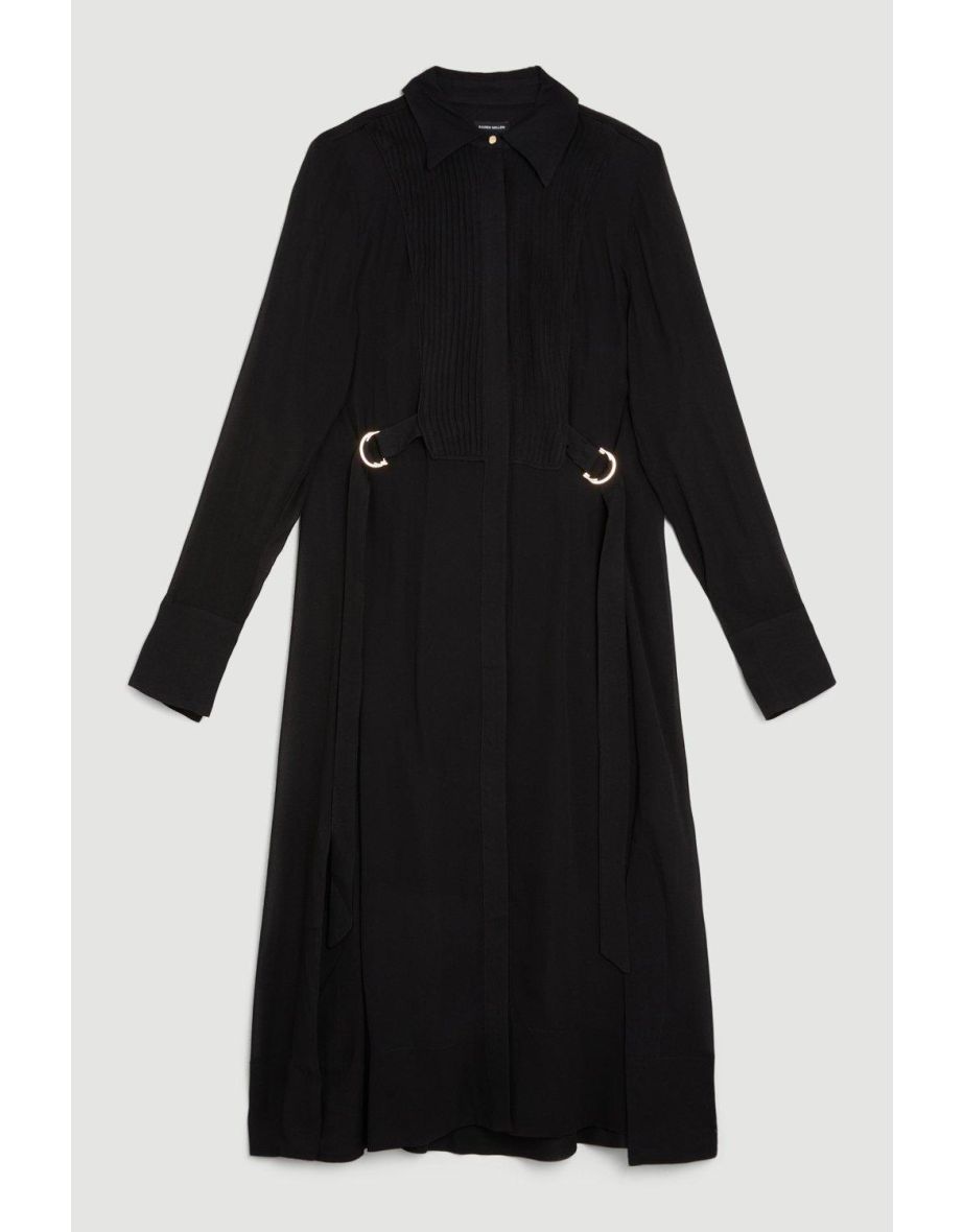 Viscose Pintuck Shirt Woven Midi Dress - 3