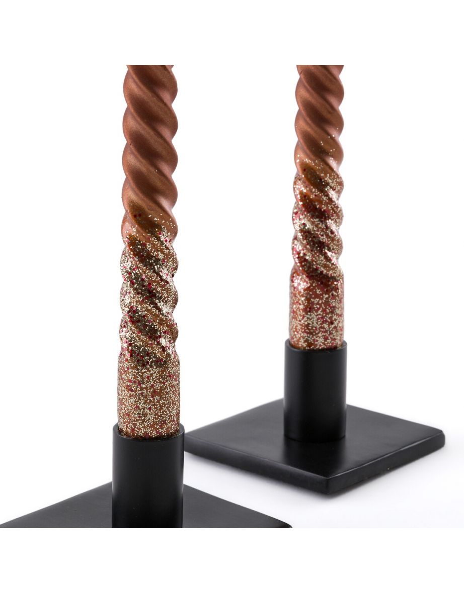 Set of 2 Caspar Glitter Twist Candles - 3