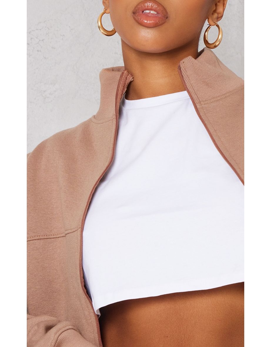 Mocha Seam Detail Zip Through Track Top - 3