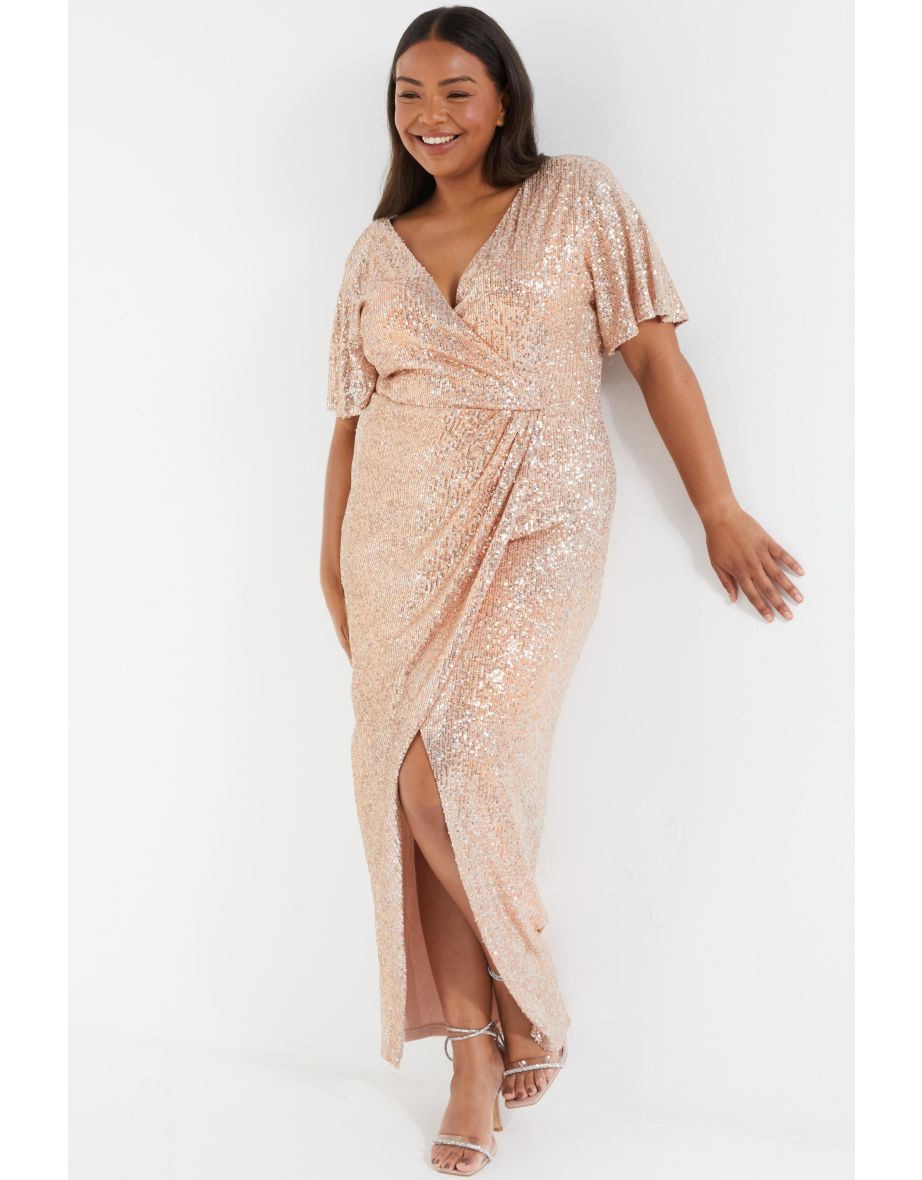 Gold sequin wrap dress plus size hotsell