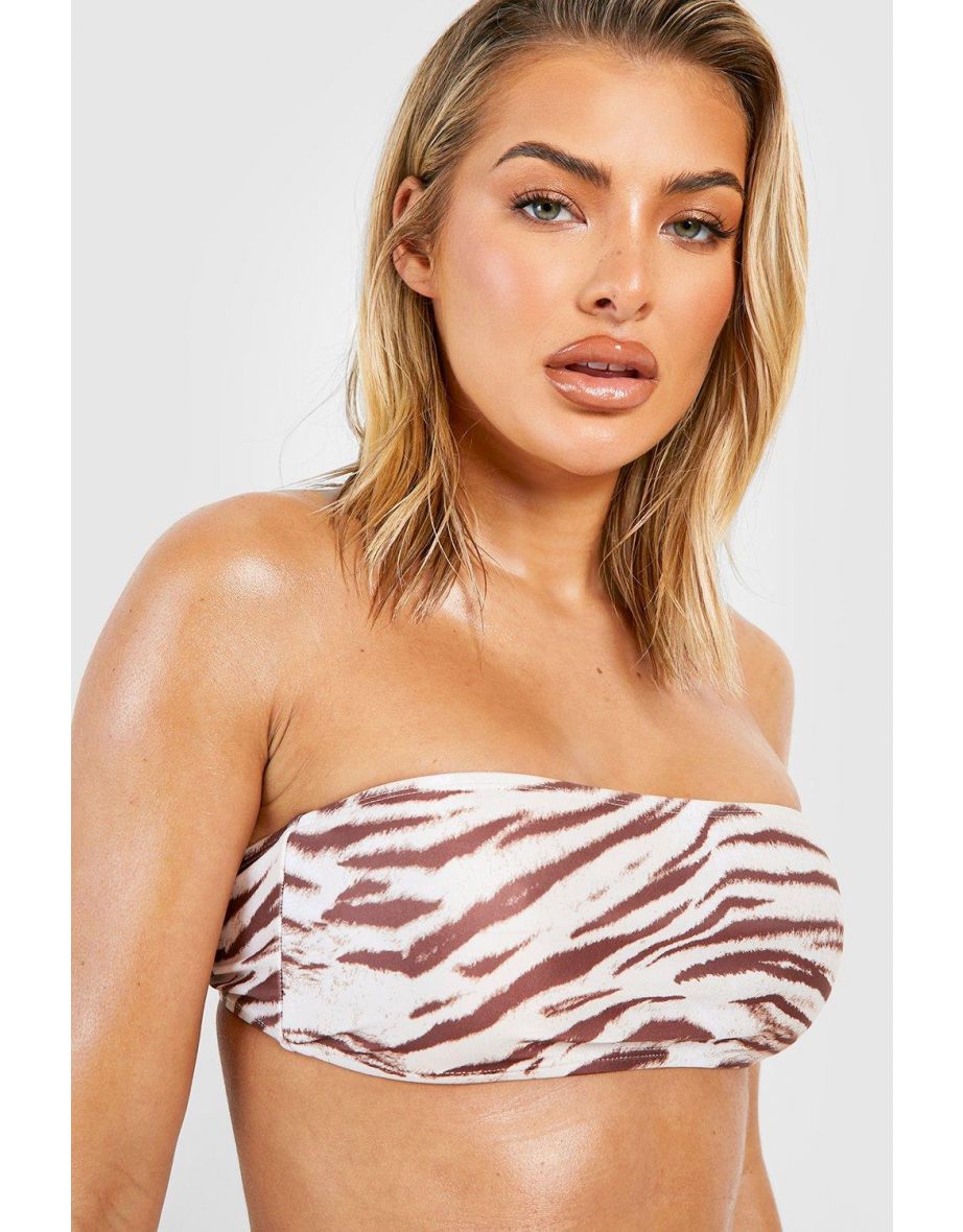 Tiger Bandeau Tube Bikini Top - cream - 2
