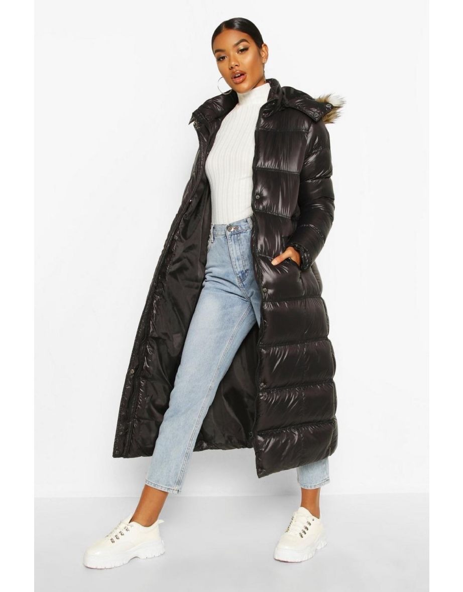 Maxi Cire Panelled Padded Jacket With Faux Fur Trim - black
