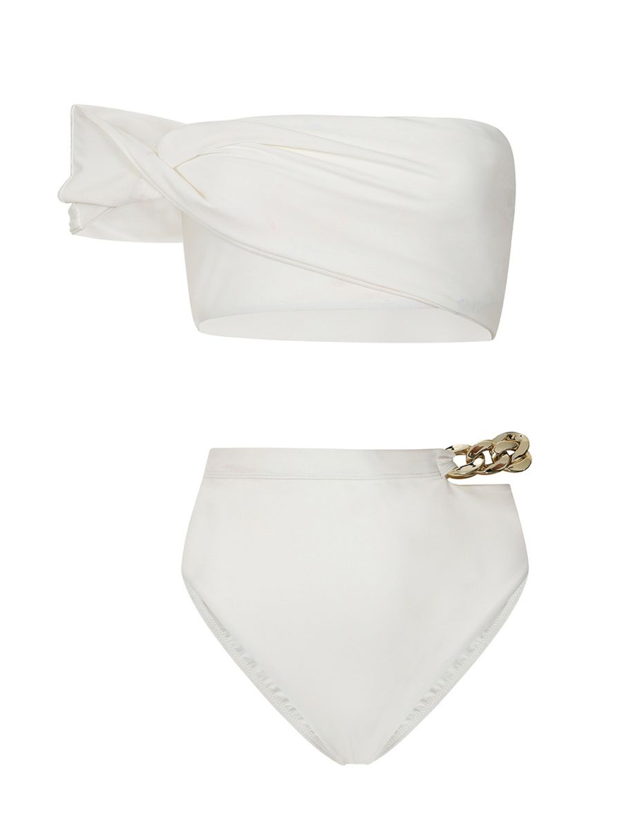 Dusk | White Draped Bandeau Bikini Top - 4