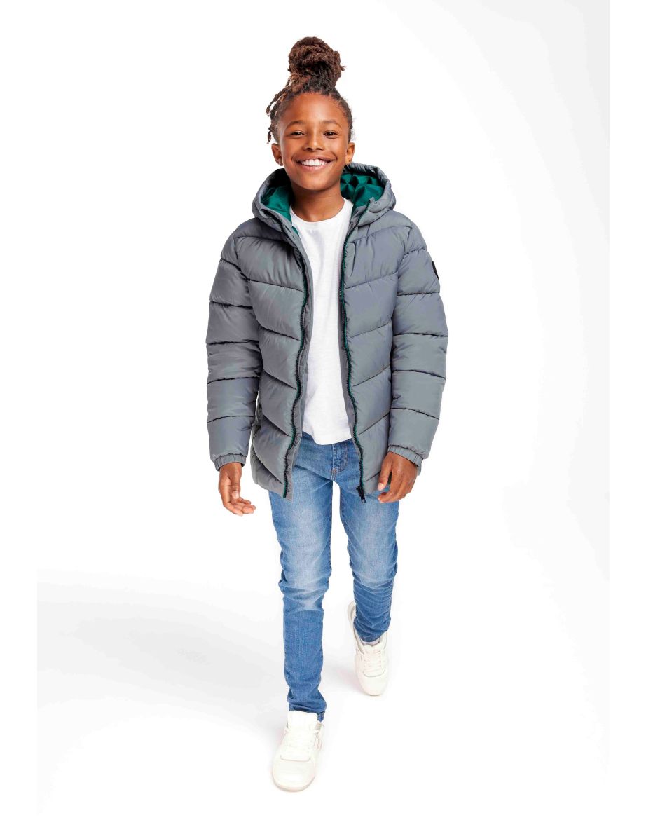 Boys Padded Jacket With Hood And Contrast Lining - 4