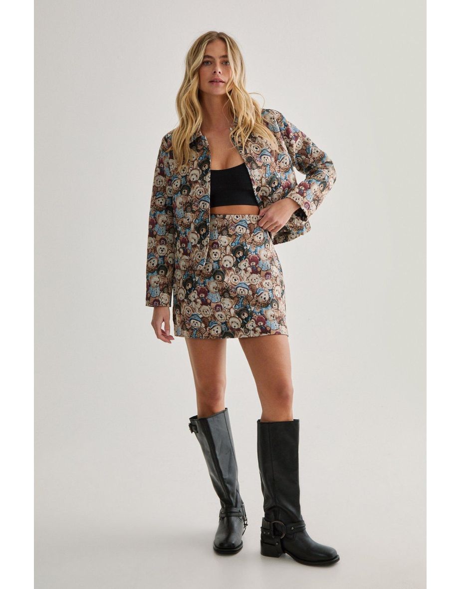 Teddy Print Tapestry Mini Skirt