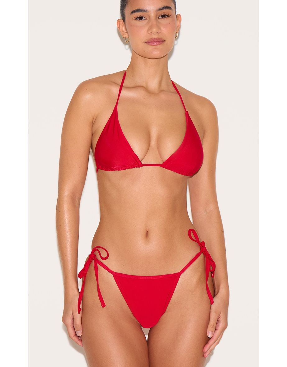 Red Basic Triangle and Tie Side Bikini Set - 2