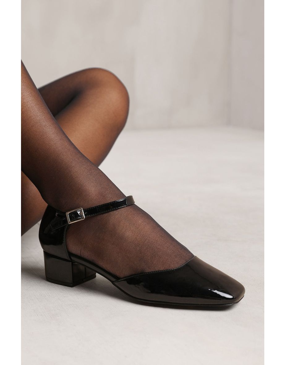 SINGAPORE WIDE FIT SQUARE TOE LOW BLOCK HEEL WITH STRAP IN BLACK PATENT - 3