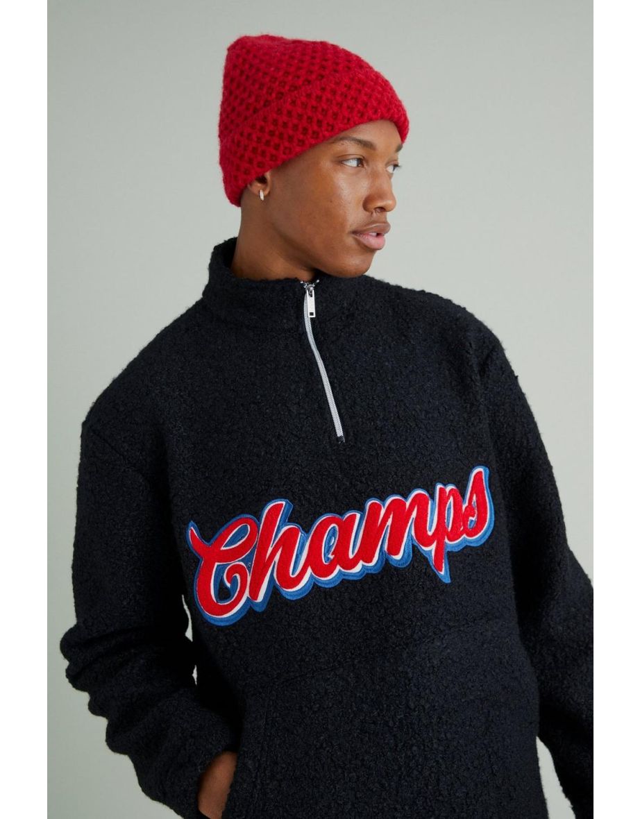 Oversized 1/4 Zip Boucle Applique Sweatshirt - 2