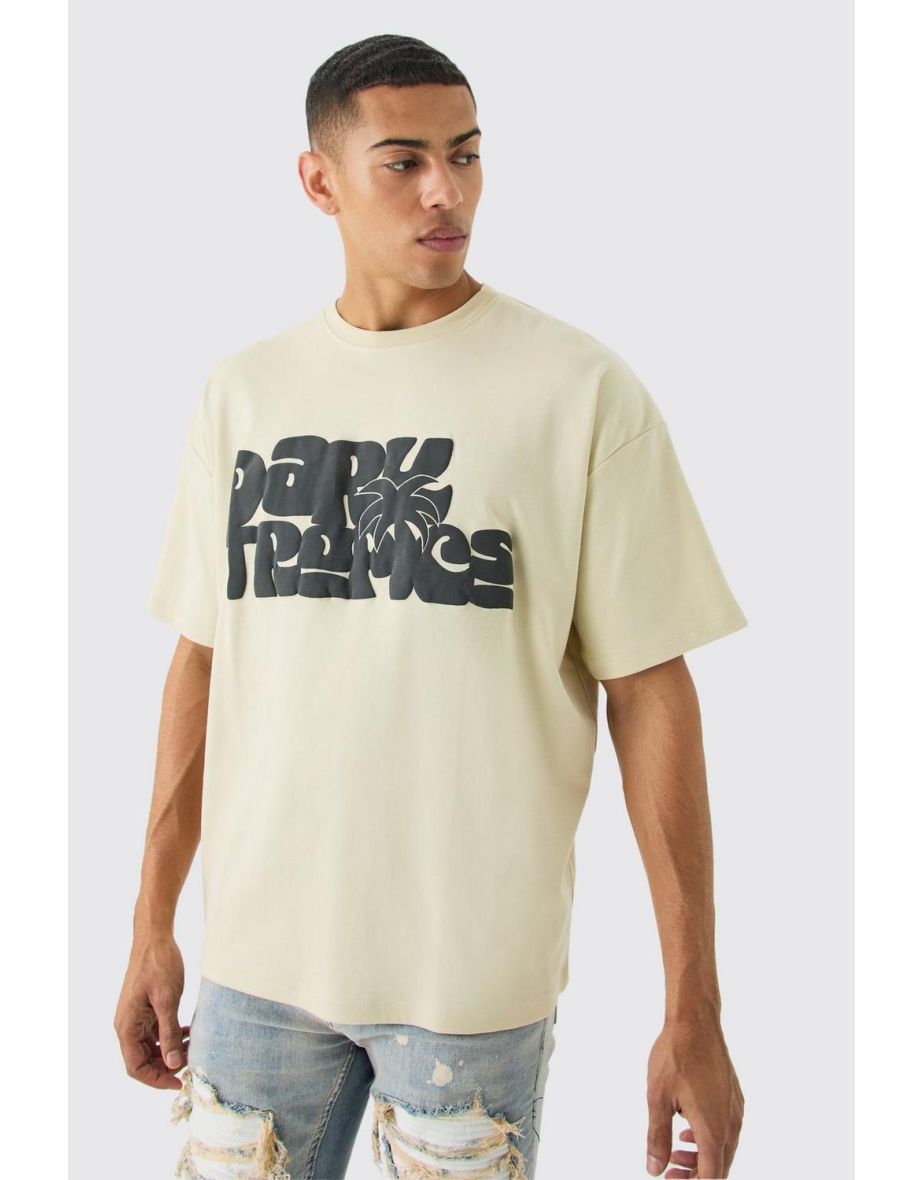 Oversized Interlock Dark Tropics T-shirt - sand