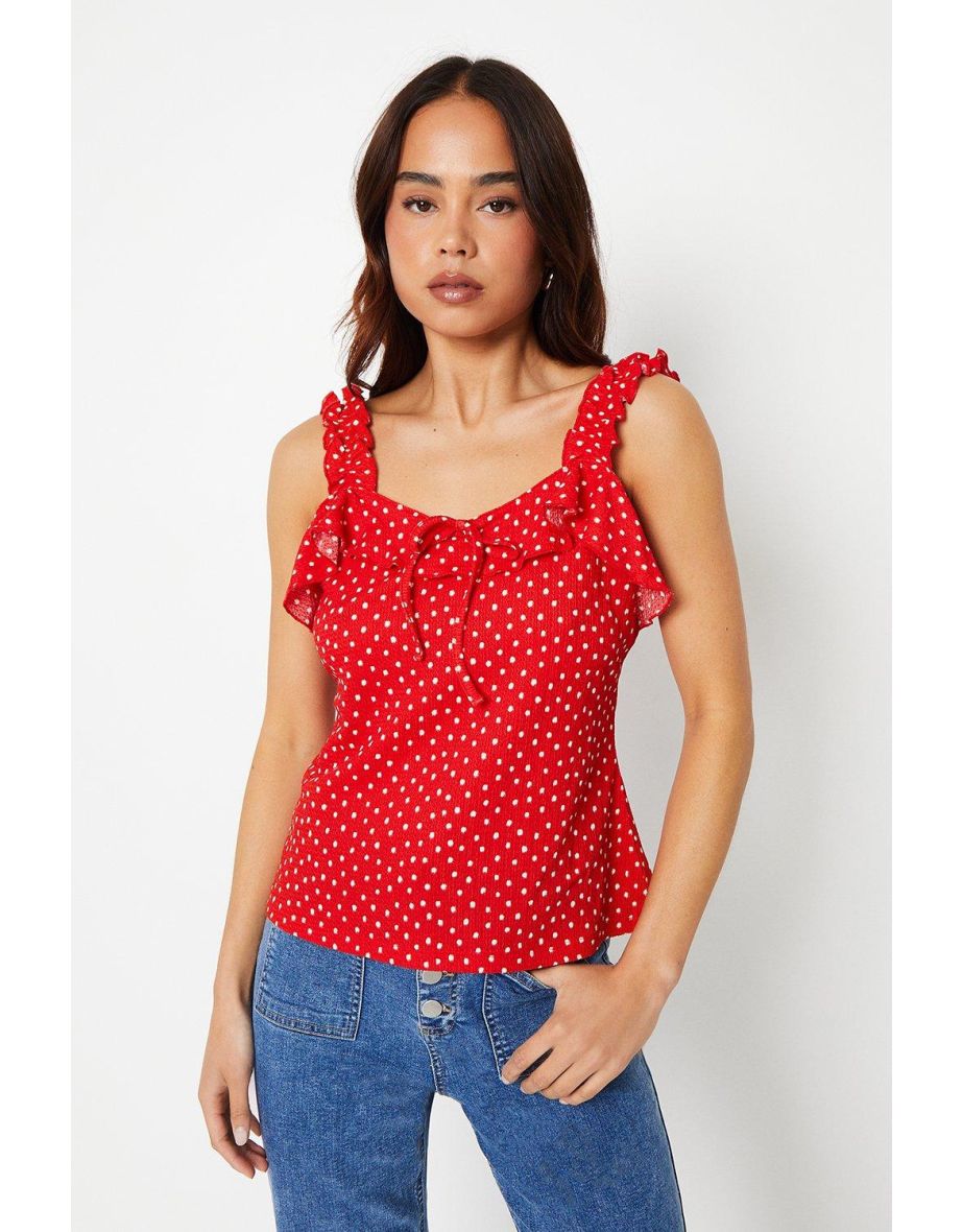Petite Tie Front Frill Detail Vest Top - 3
