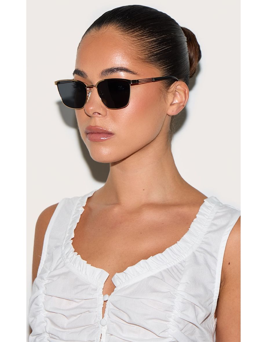 Gold Metal Frame Square Bar Sunglasses