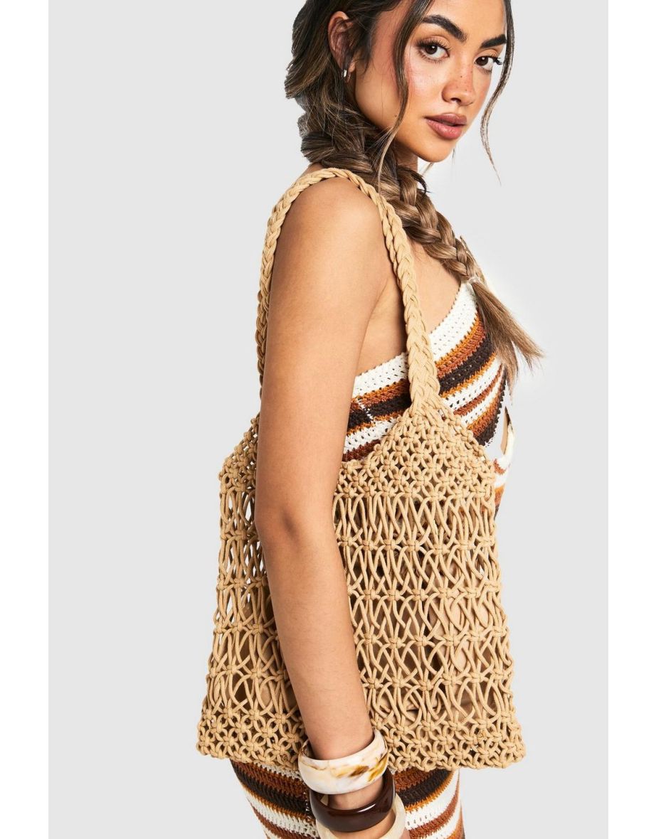 Knitted Crochet Beach Bag - mocha