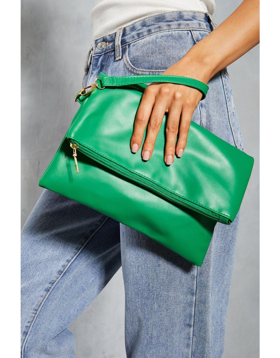 Leather Look Fold Over Clutch Bag
