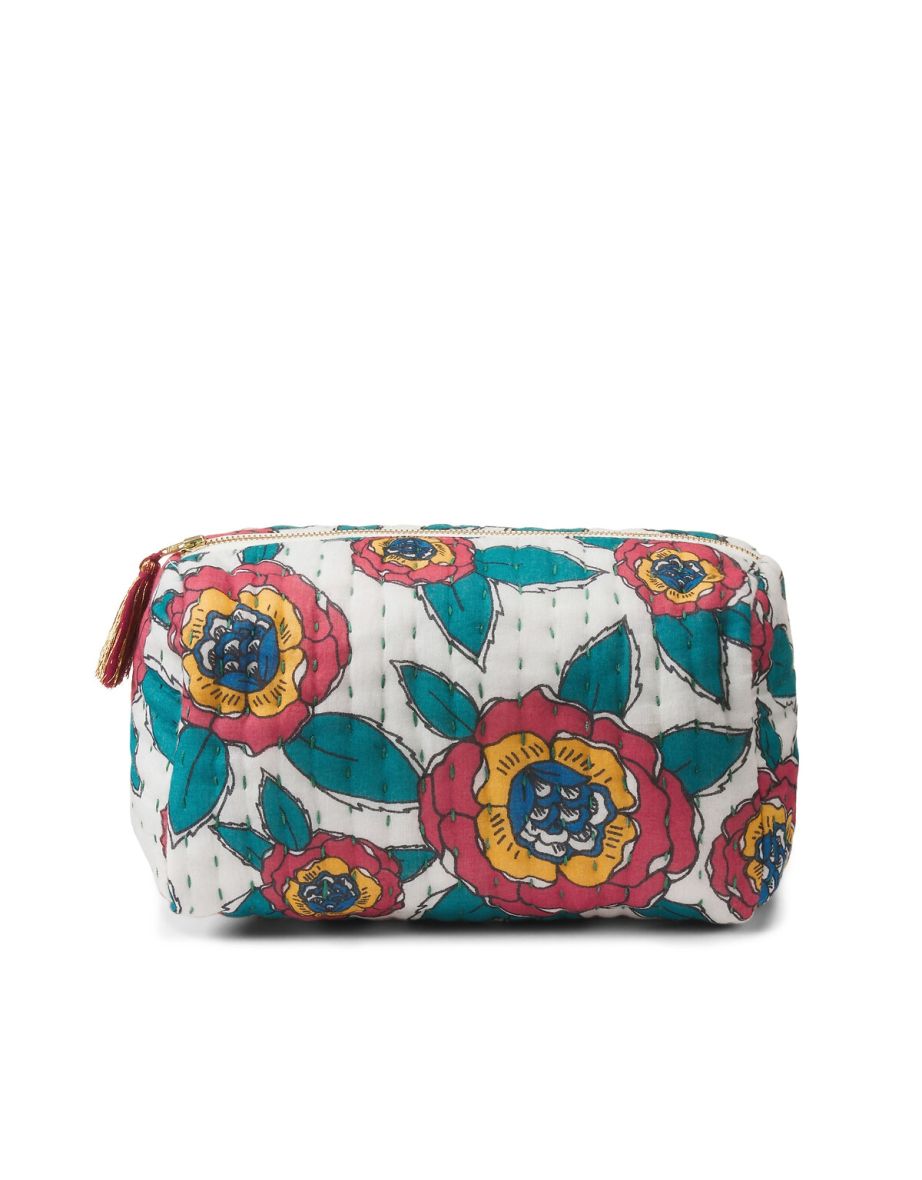 Chandi Floral Quilted 100% Cotton Voile Toiletry Bag