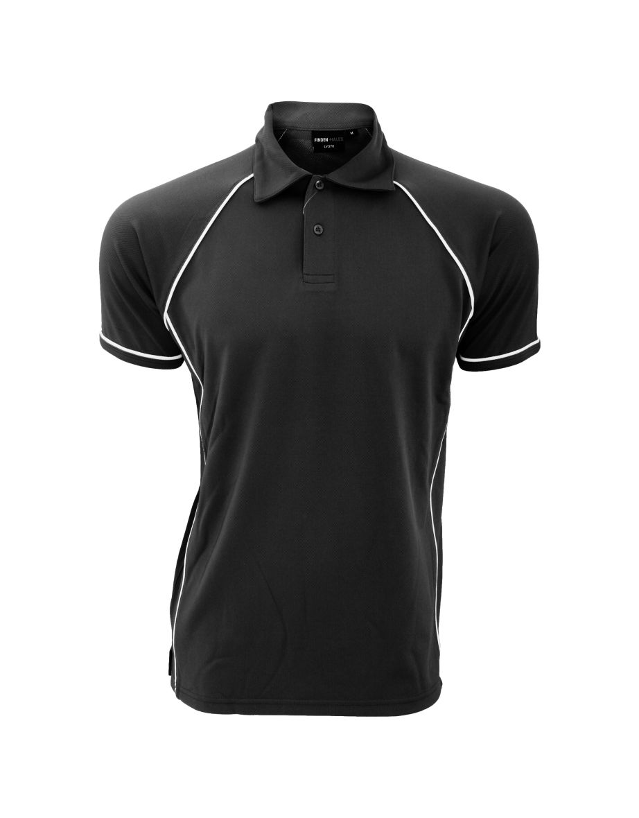Finden & Hales Mens Piped Performance Sports Polo Shirt - Black/White