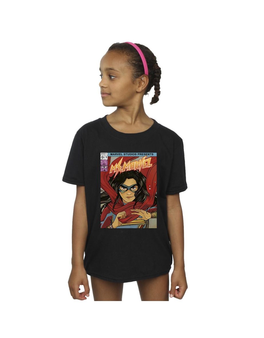Marvel Girls Ms Marvel Comic Poster Cotton T-Shirt - Black