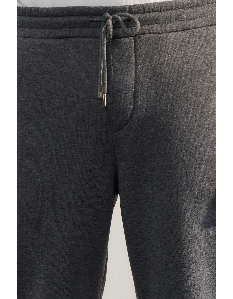 Anthracite Melange Regular/Normal Cut Sweatpants with Elastic Lace-Ups and Fleece Inside - 4