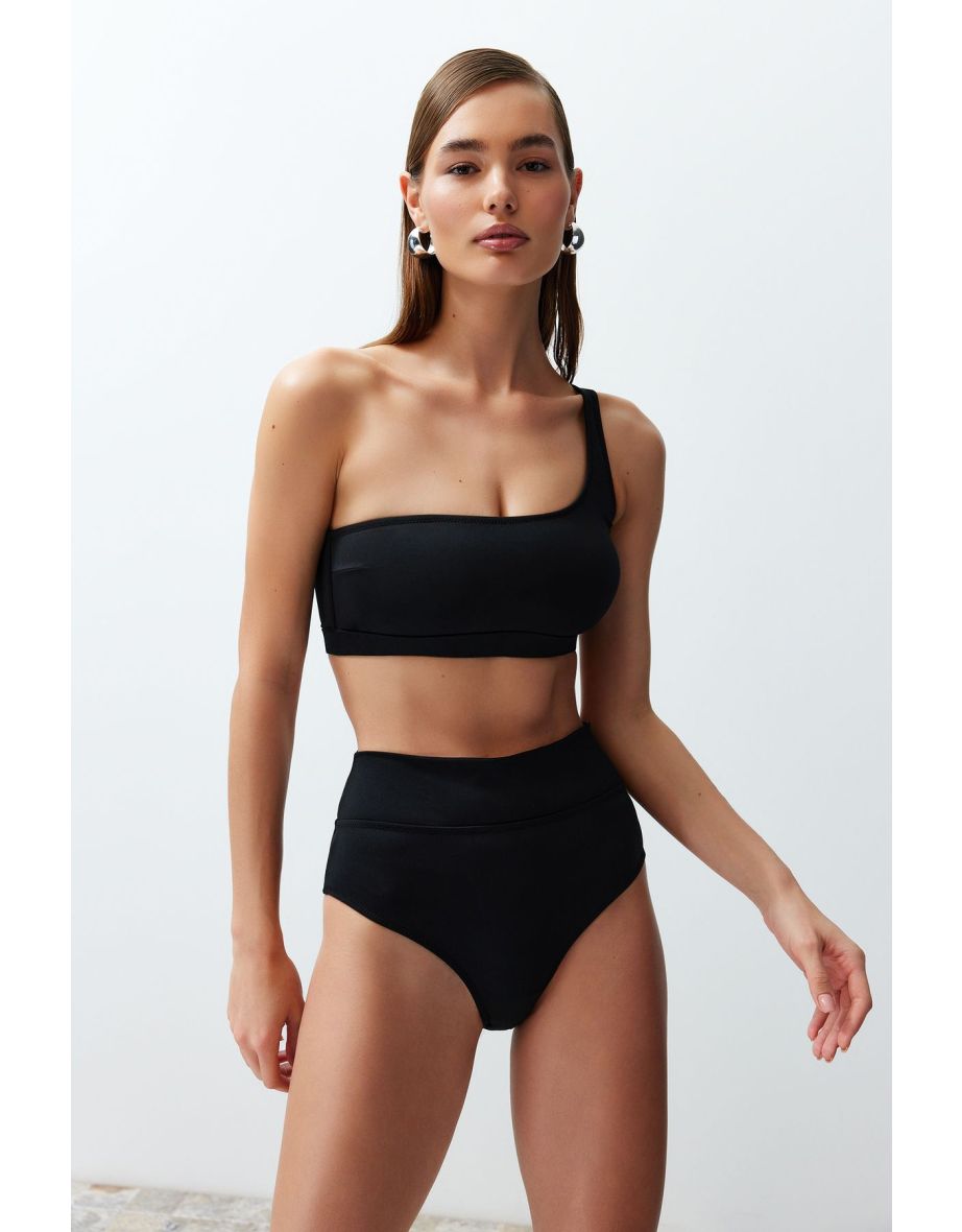 Black One Shoulder High Waist Bikini Set
