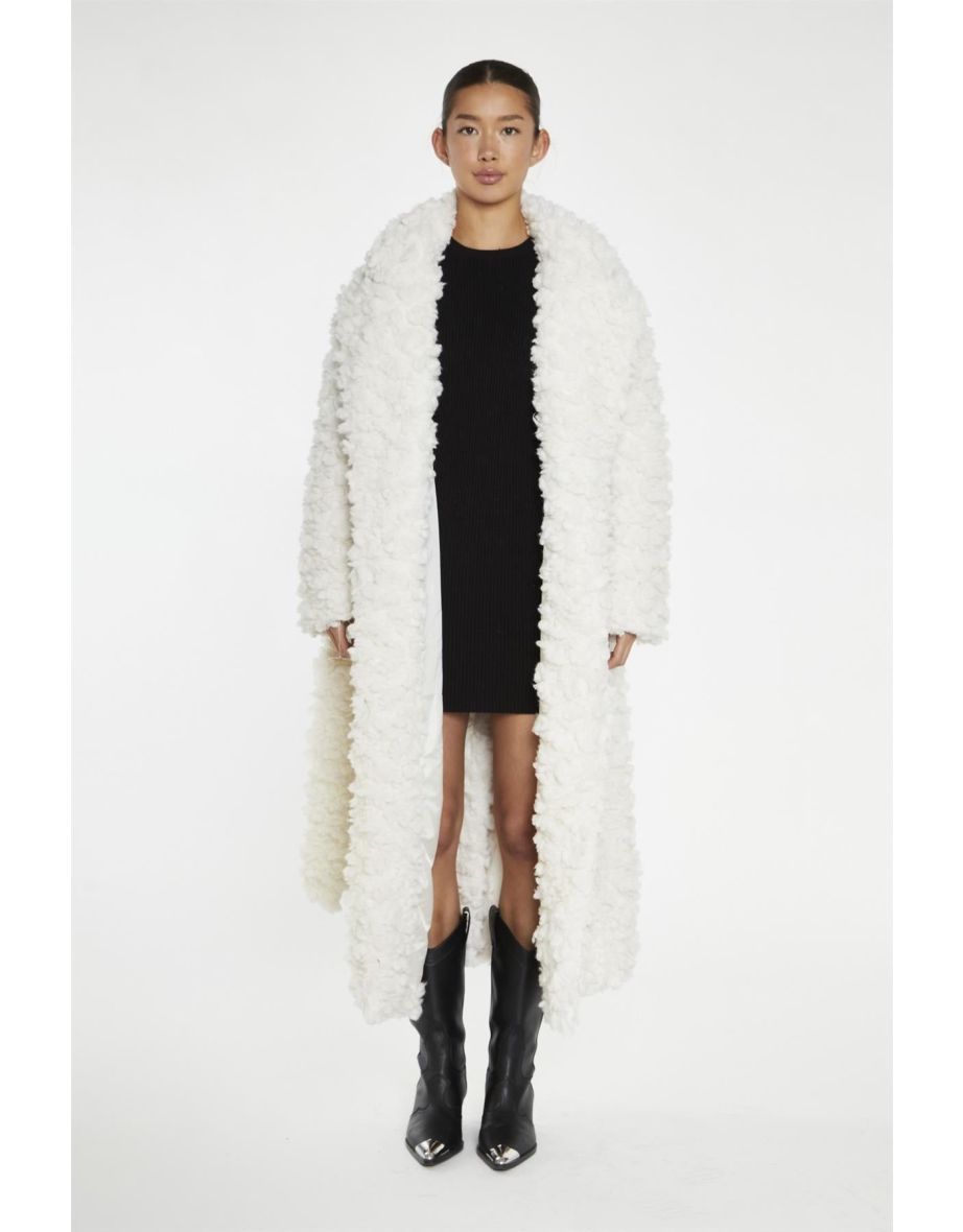 Cream Faux Fur Longline-Coat