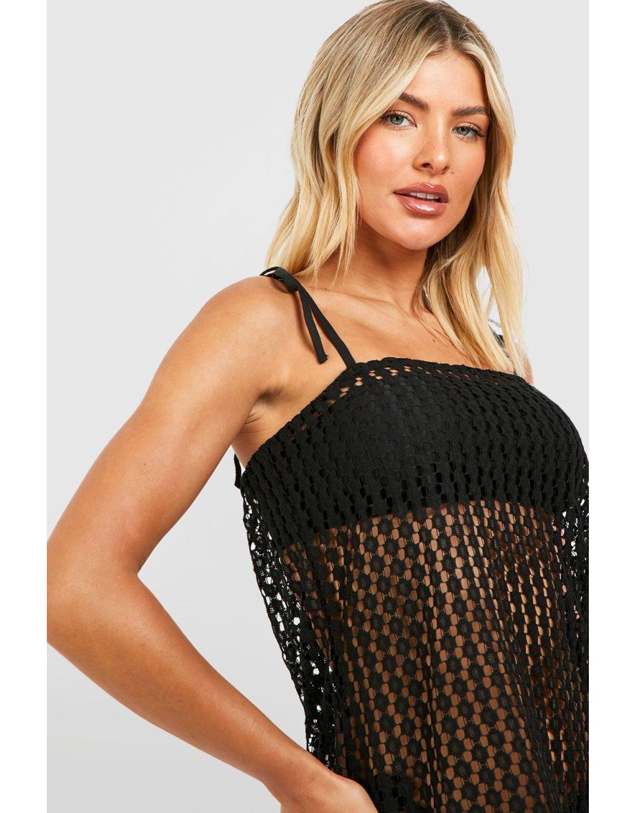 Lace Tie Mini Swing Beach Dress - black - 3