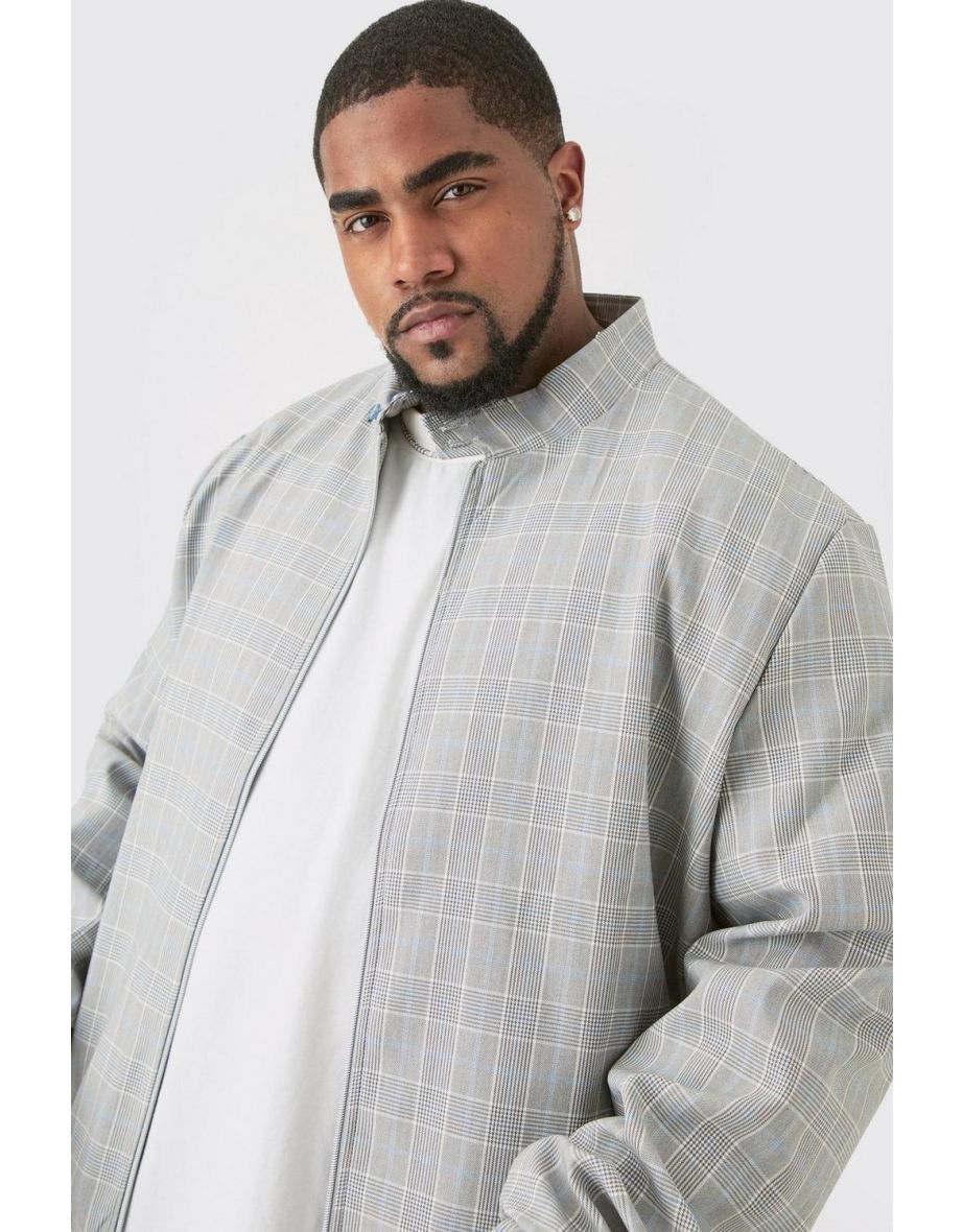 Plus Check High Neck Zip Up Smart Bomber Jacket - grey - 2