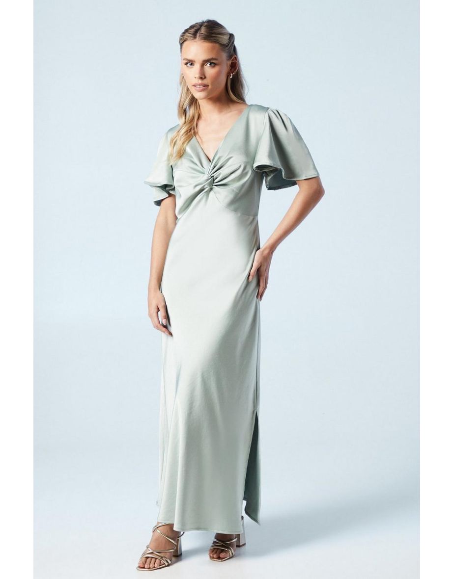 Petite Twist Front Angel Sleeve Maxi Dress