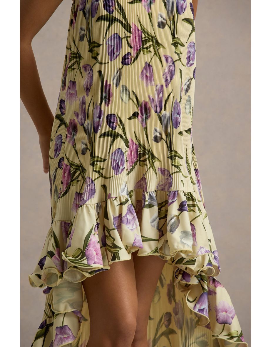 Whistler | Tulip Floral Print Chiffon Bandeau High-Low Ruffled Maxi Dress - 6