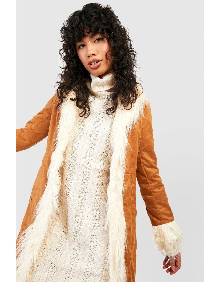 Faux Fur Trim 60s Style Jacket - tan - 3