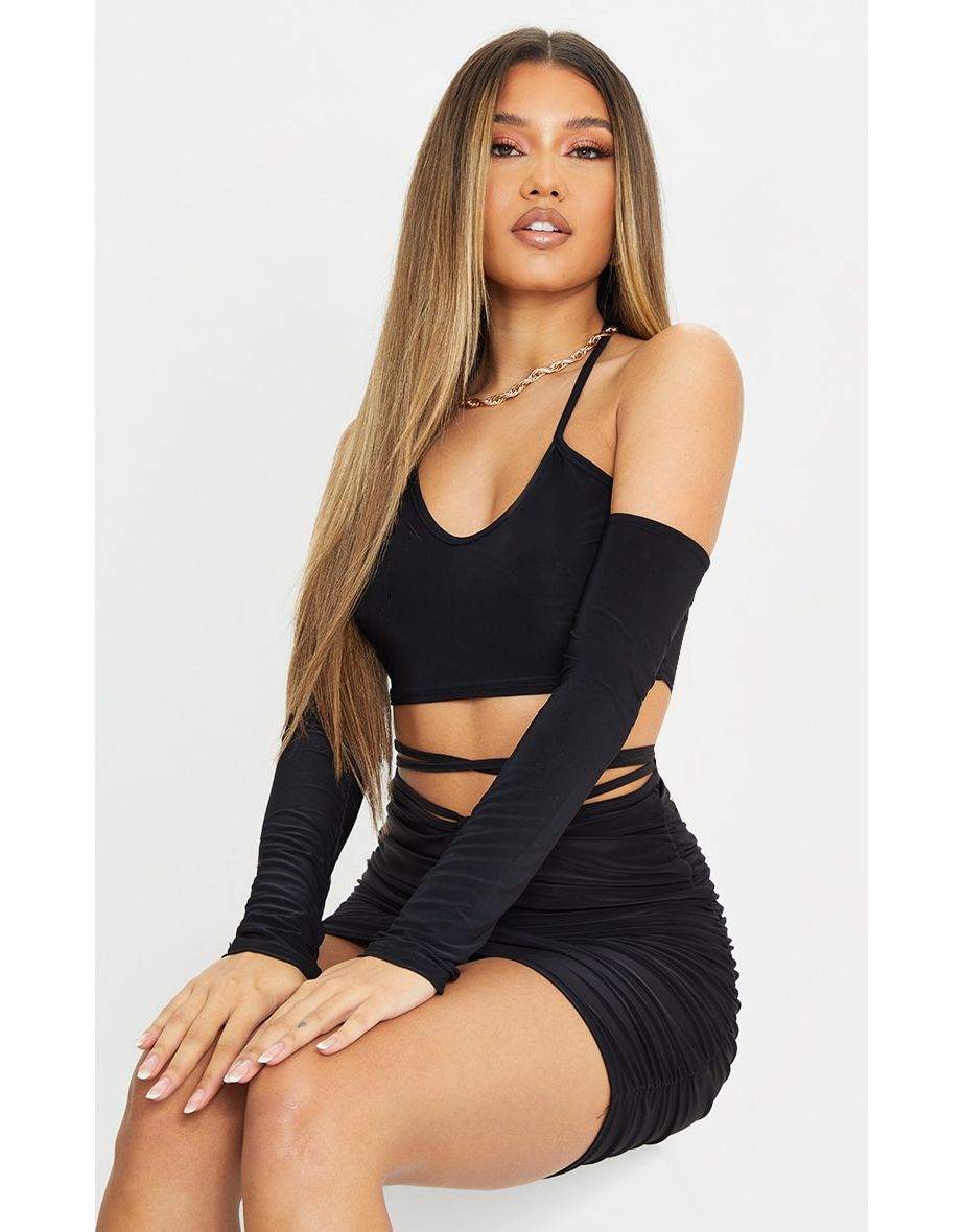 Cold shoulder black crop top online