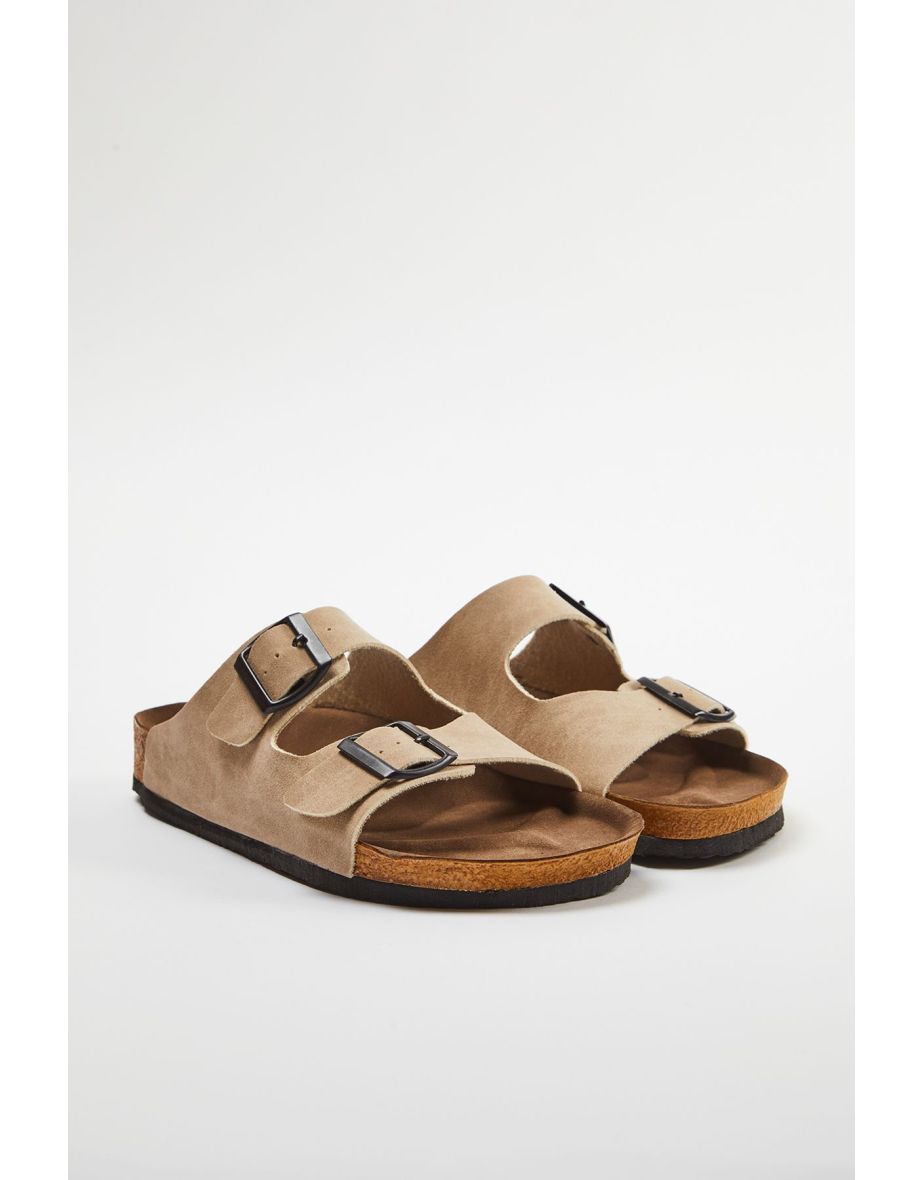 Beige Double Buckled Women's Slippers