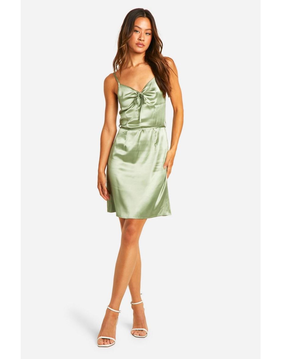 Tall Satin Mini Slip Dress - olive
