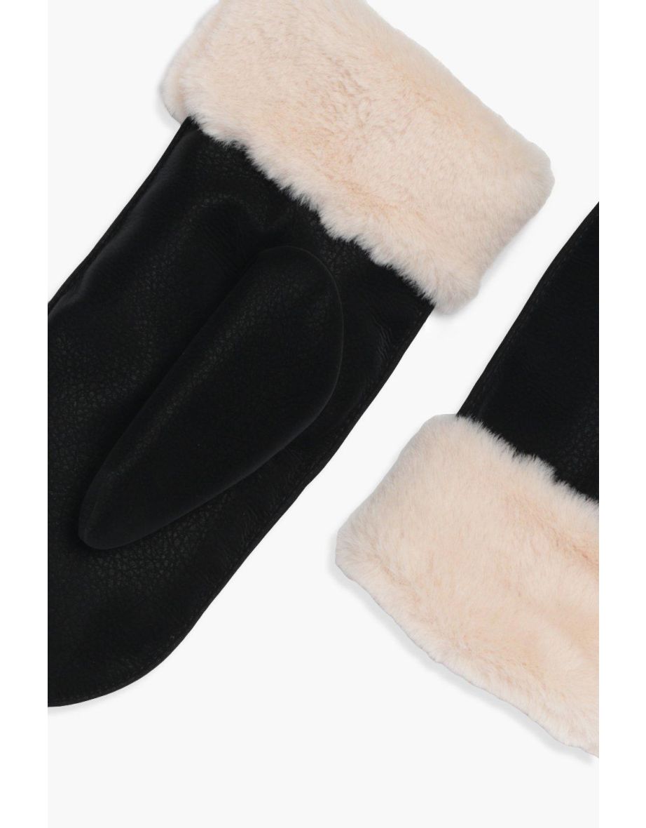 Suedette Faux Fur Lined Mittens - black - 1