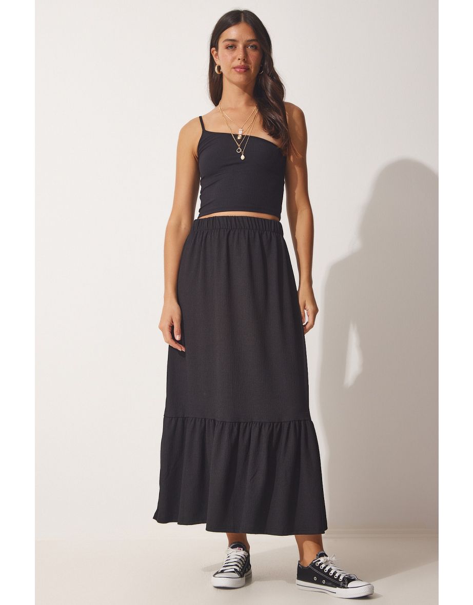 Women's Black Flared Summer Midaxi Skirt