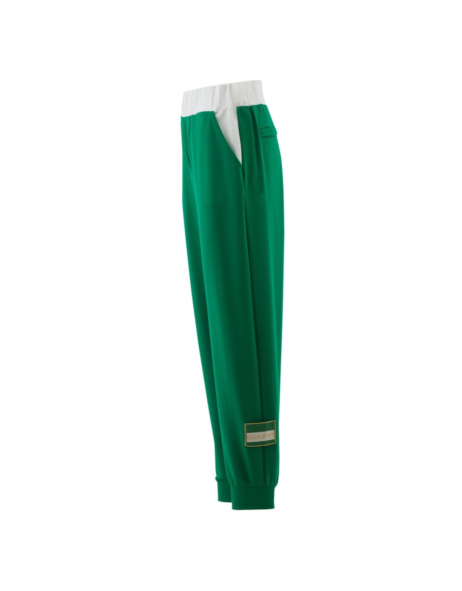Tag Detailed Contrast Colored Green Tracksuit Bottoms - 3