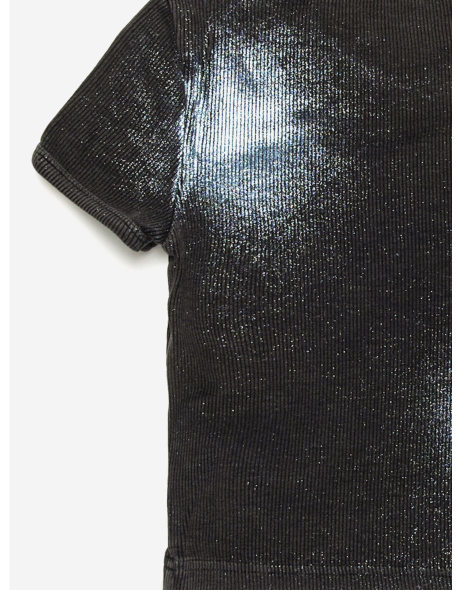 Girls Metallic Shimmer Oval D T-Shirt in Black - 3