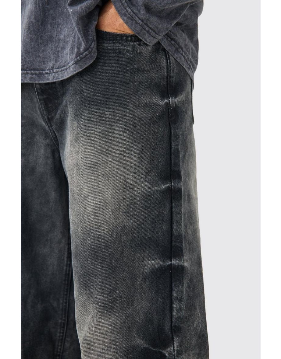 Extreme Baggy Acid Wash Jeans In Washed Black - 2