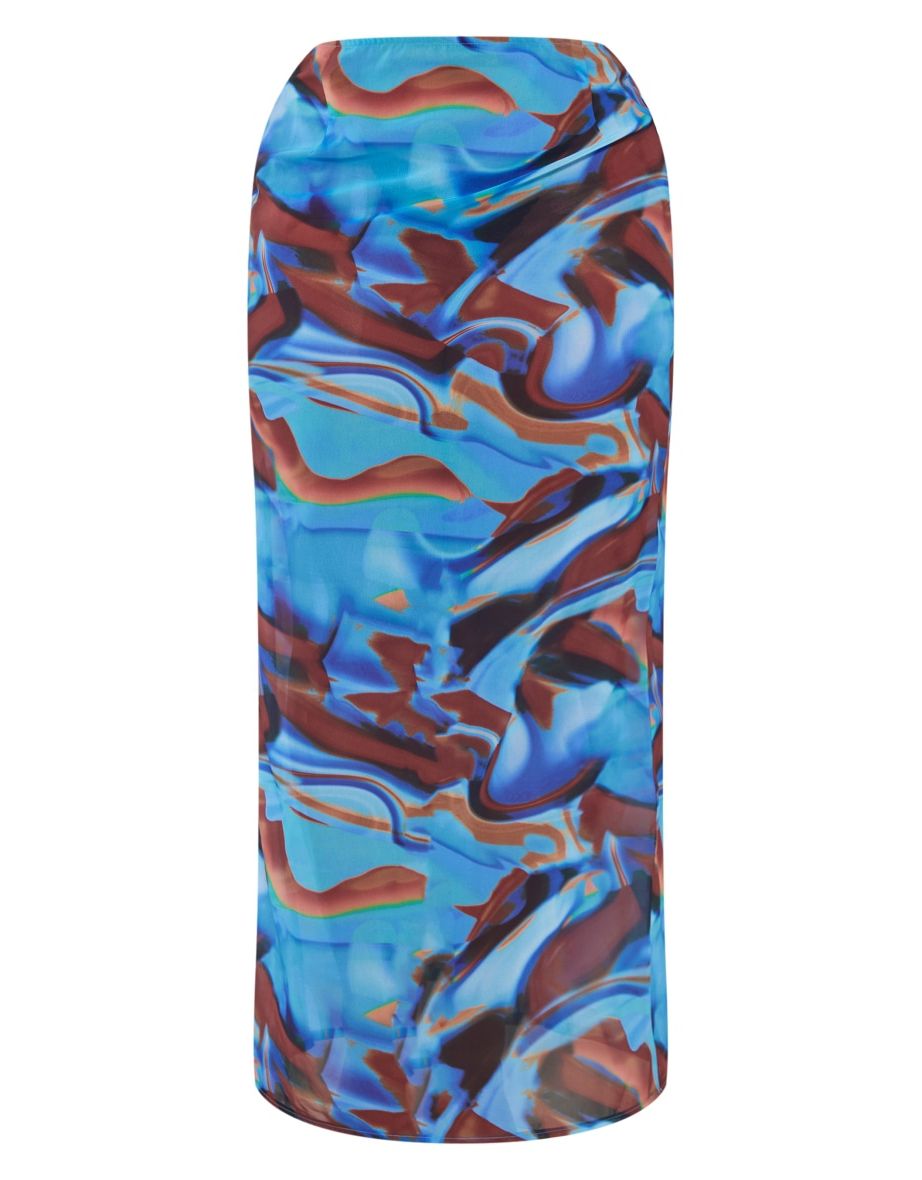 Shape Blue Abstract Print Woven Low Rise Maxi Skirt - 4