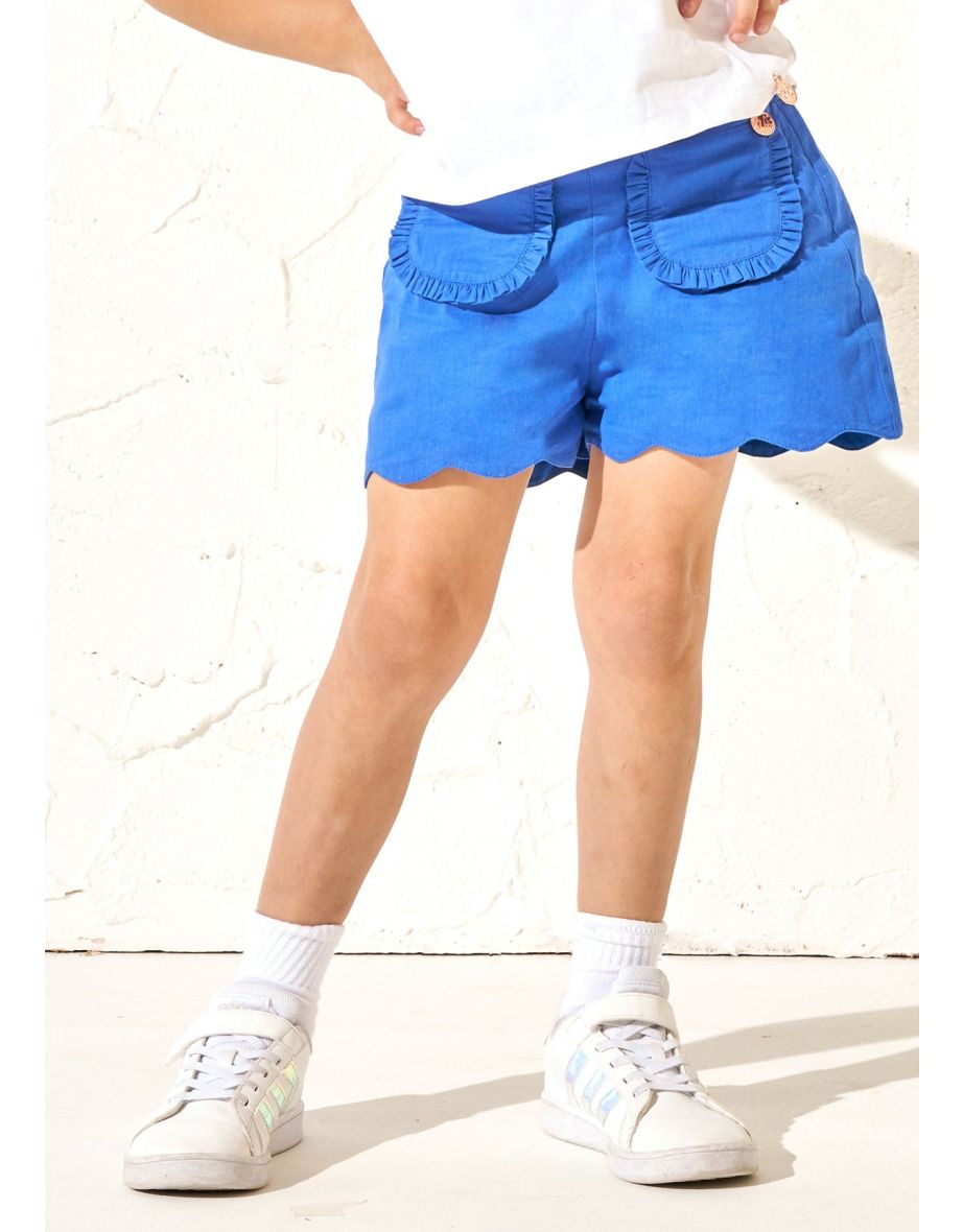 Lacey Blue Scallop Hem Shorts
