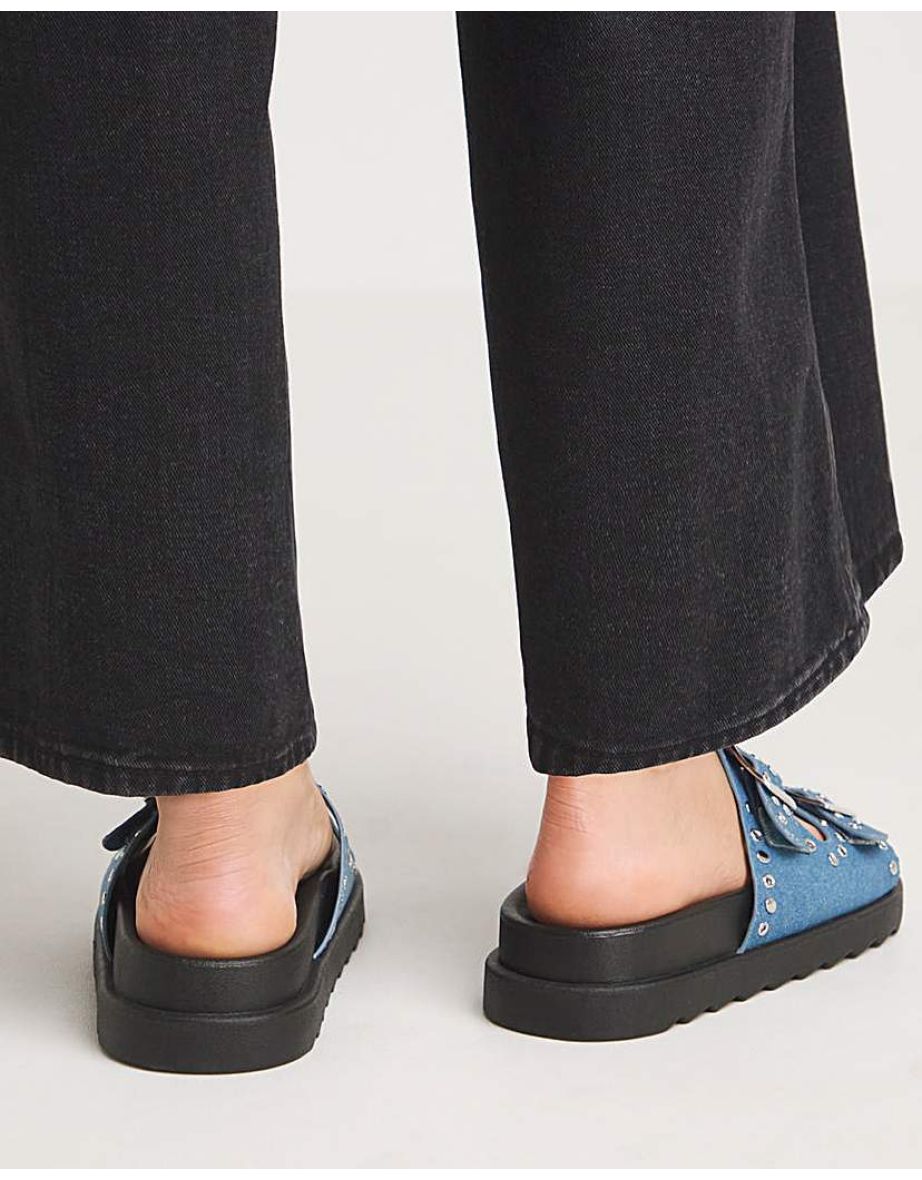 Hardware Two Buckle Sandal Wide Slider - 3