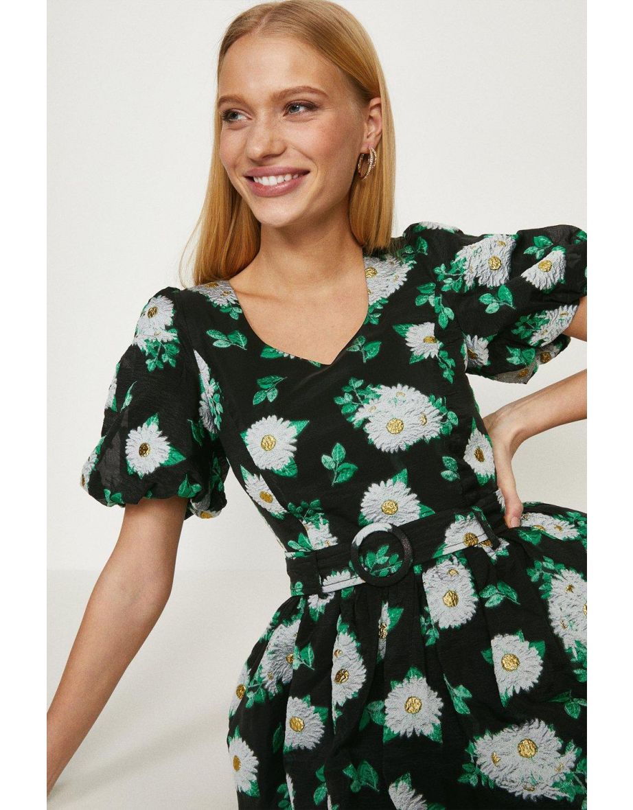 Midi Puff Sleeve Floral Dress - 2