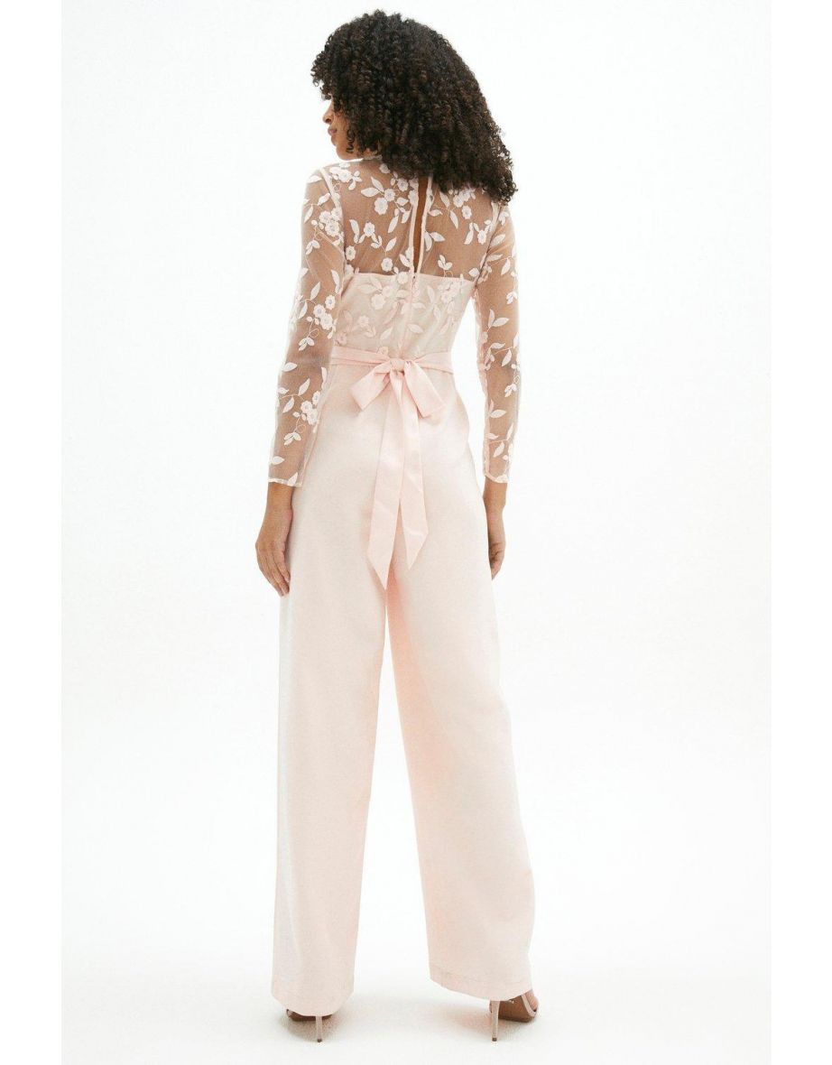 Embroidered Top Wide Leg Jumpsuit - 2