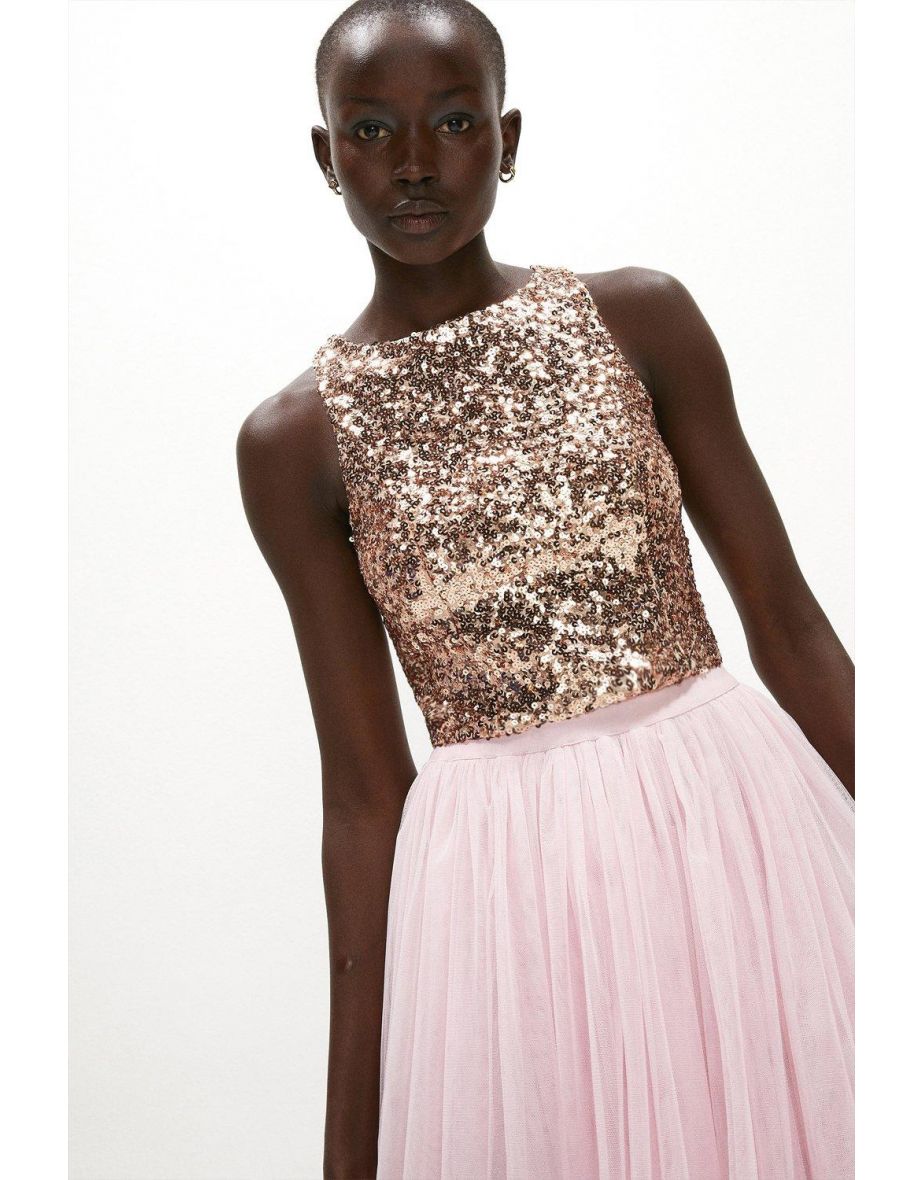 Sleeveless Sequin Cropped Top