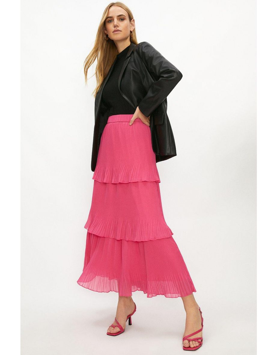 Pleated Tiered Midi Skirt