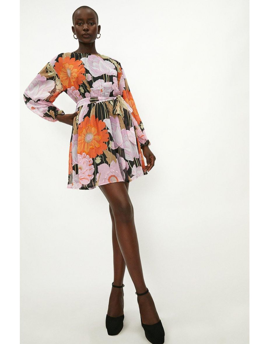 Printed Embellished Belted Dress