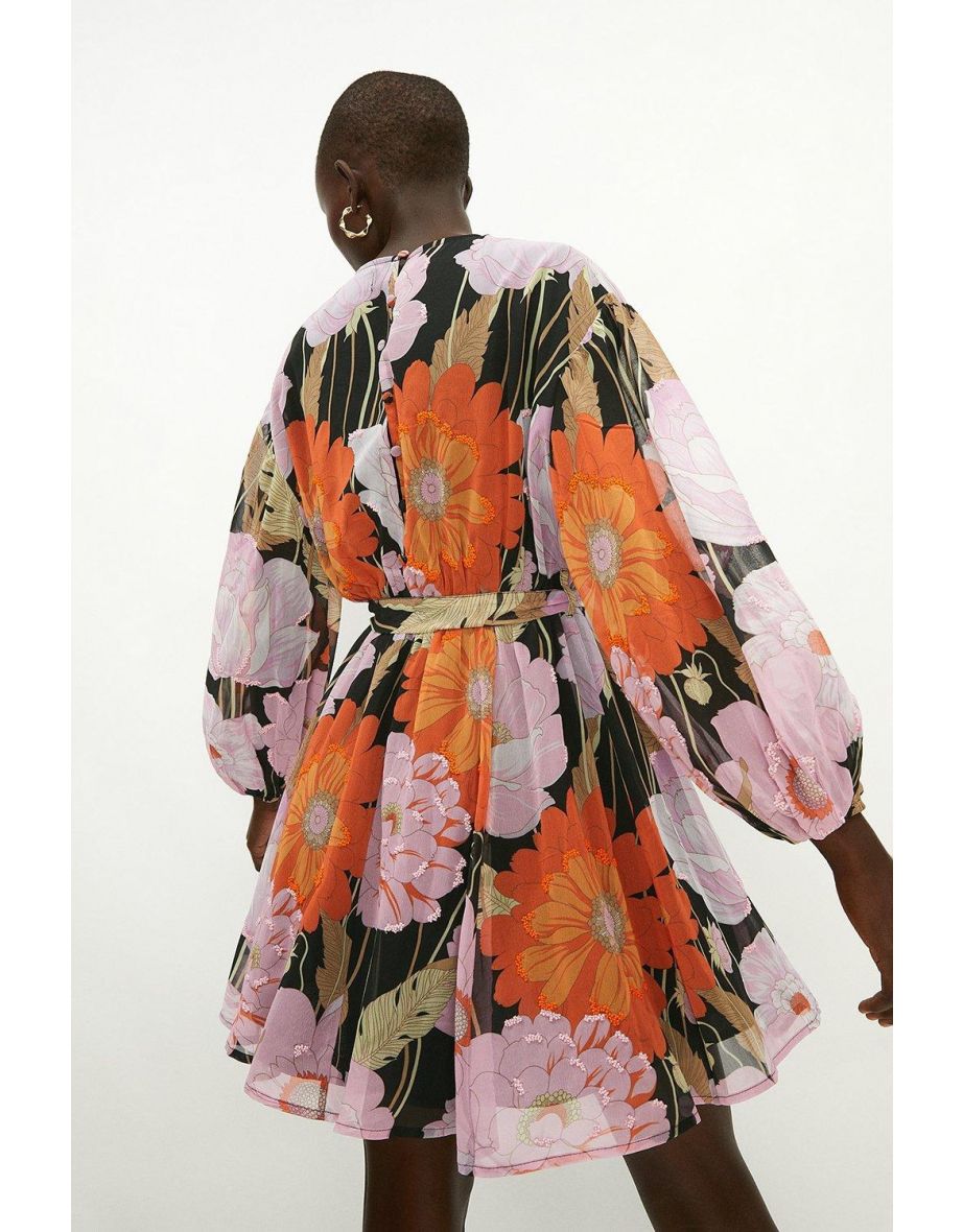 Printed Embellished Belted Dress - 2