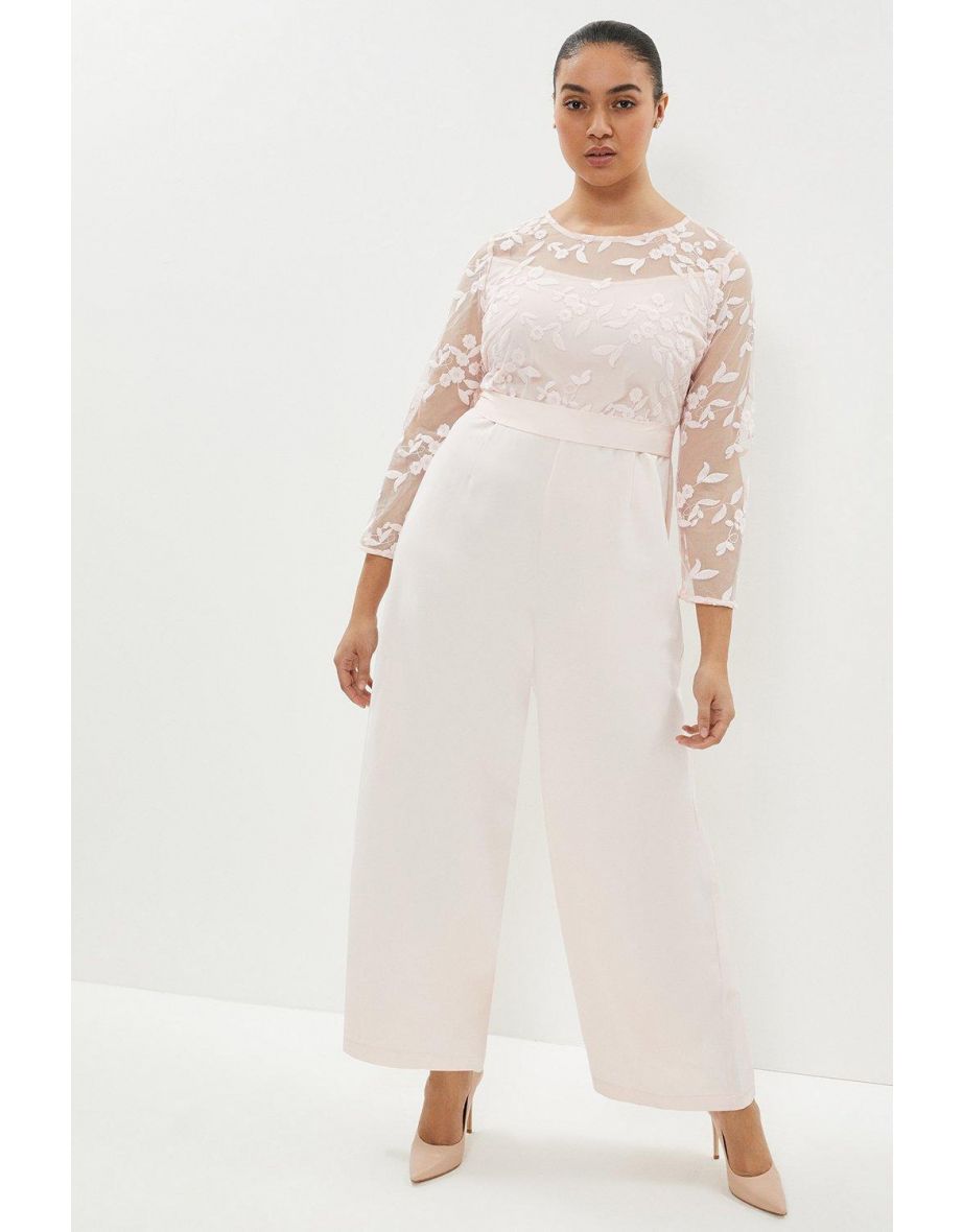 Curve Embroidered Top Wide Leg Jumpsuit