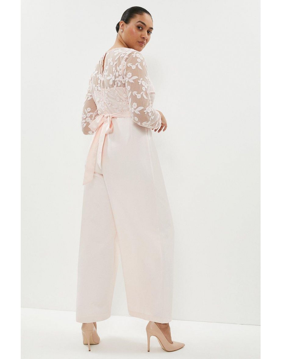 Curve Embroidered Top Wide Leg Jumpsuit - 2